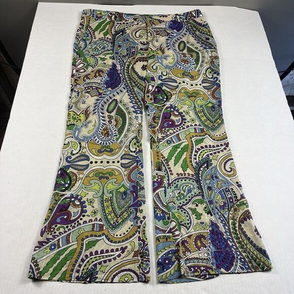 Zara Boho Multicolor Paisley Flare Pants XL Cotton Retro Festival Colorful 70s
